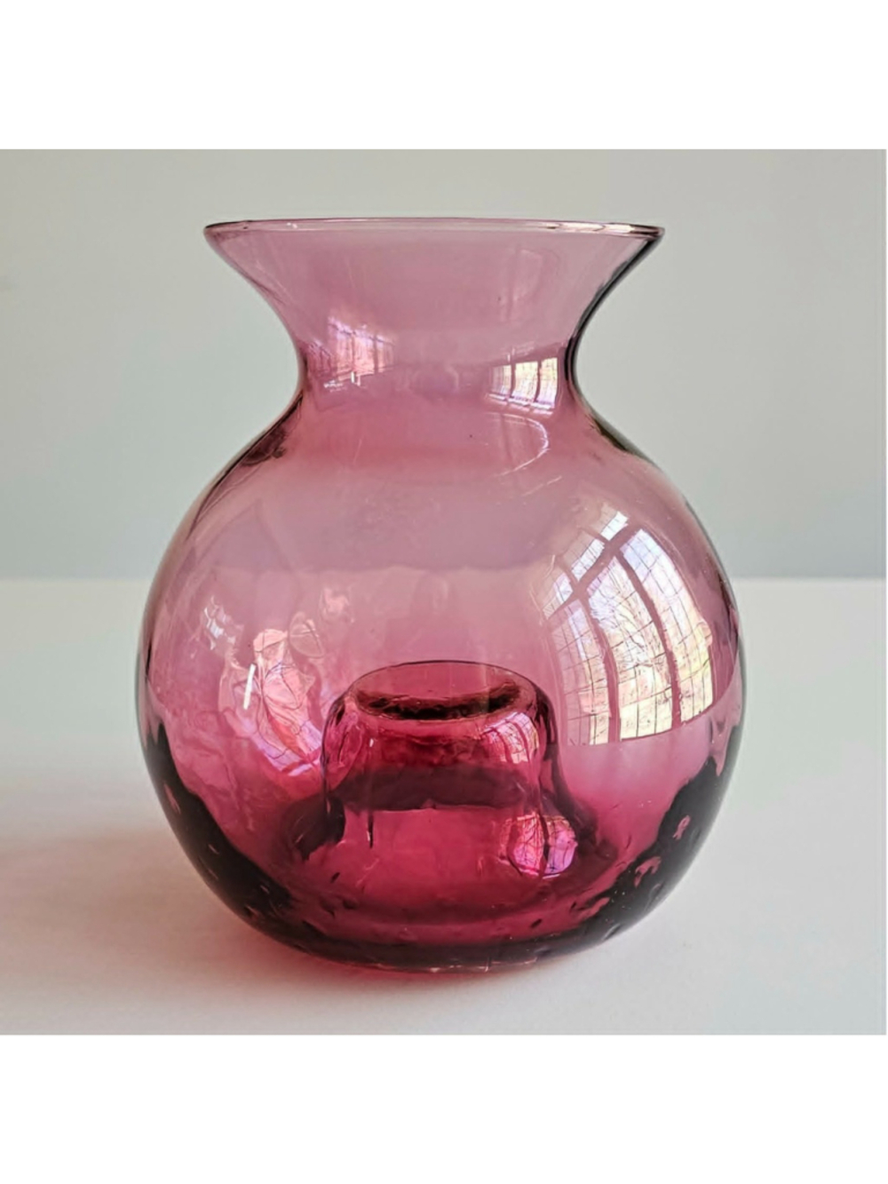 Vintage Pilgrim Glass Cranberry Optic Rose Bowl Vase - 5.5"